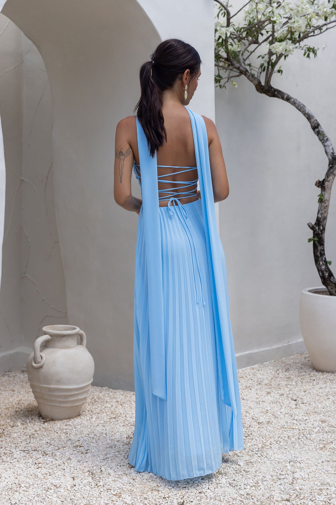 Rosewater Roads Strapless Maxi Dress Blue