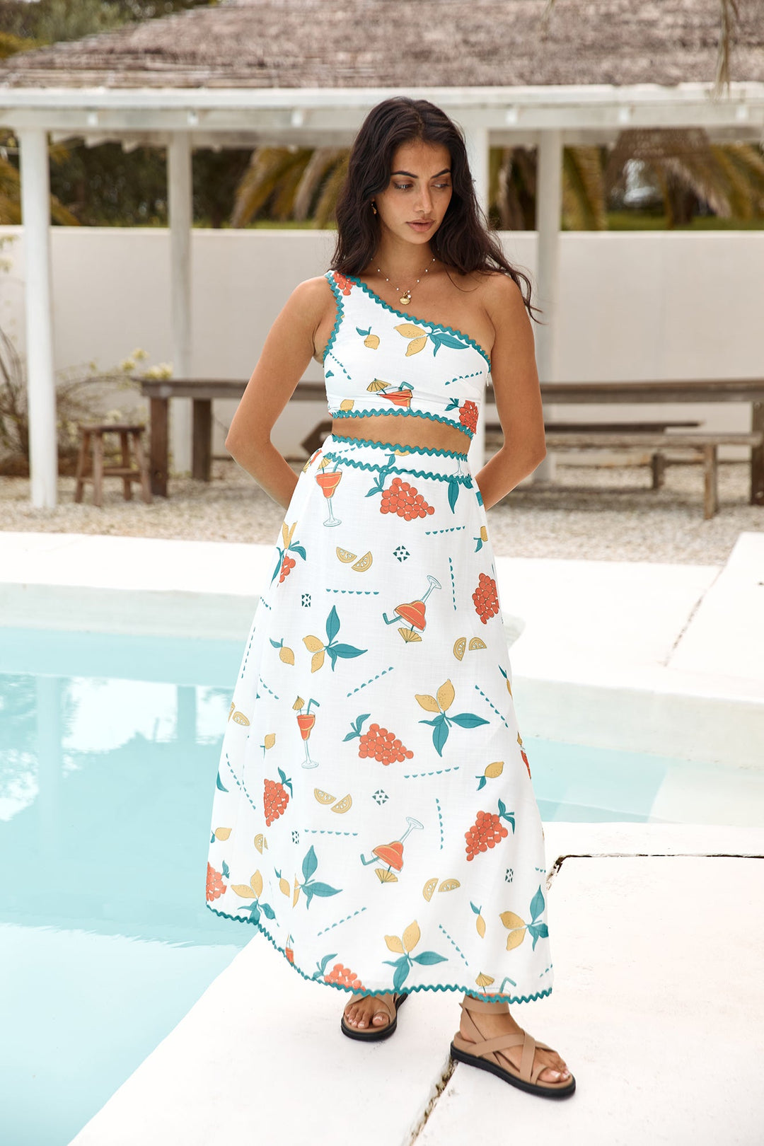 Lemon Wedge One Shoulder Crop Top Green