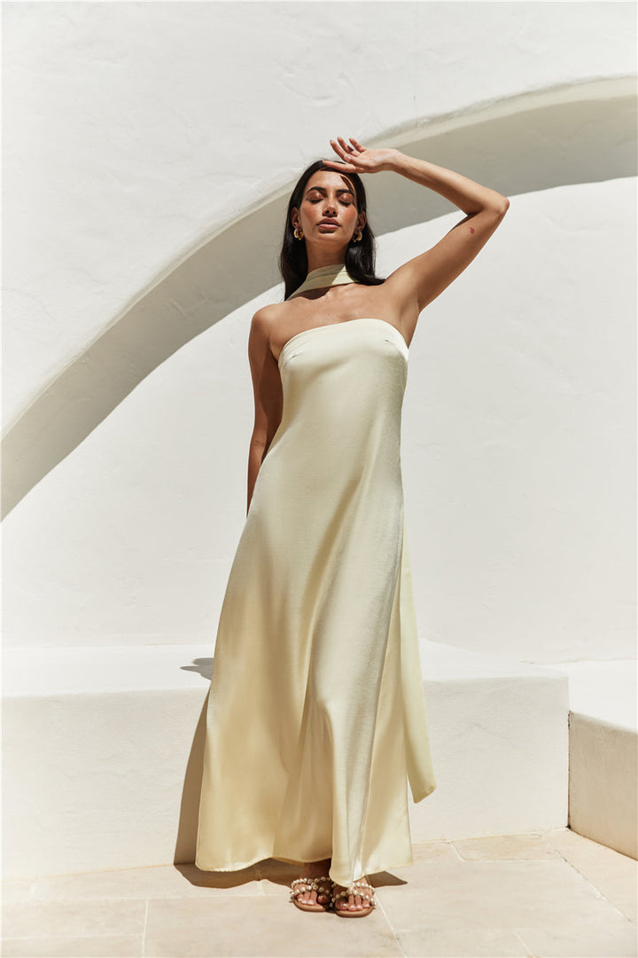 Radiant Rhythm Strapless Maxi Dress Yellow