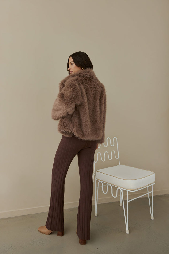Snowflakes Falling Faux Fur Coat Brown