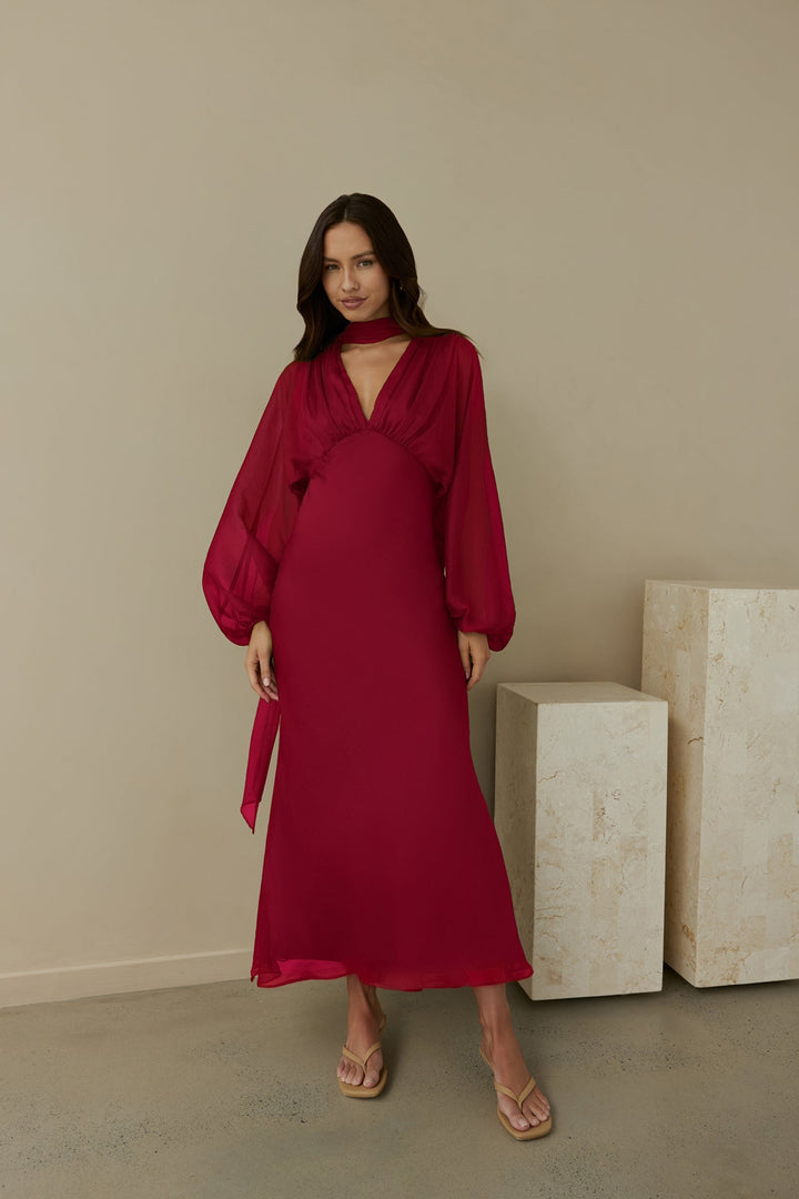 Our Nostalgia Long Sleeve Maxi Dress Burgundy