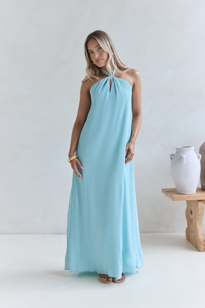Isle Of Chic Halter Maxi Dress Aqua