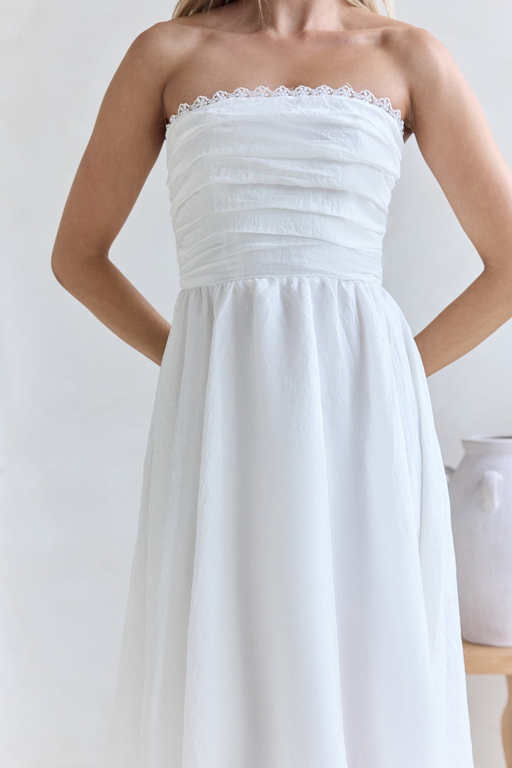 Lucia Strapless Midi Dress White