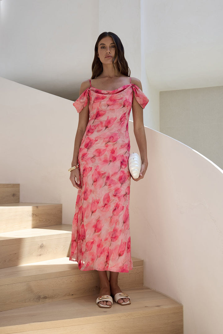 Aurora Skies Off Shoulder Maxi Dress Pink