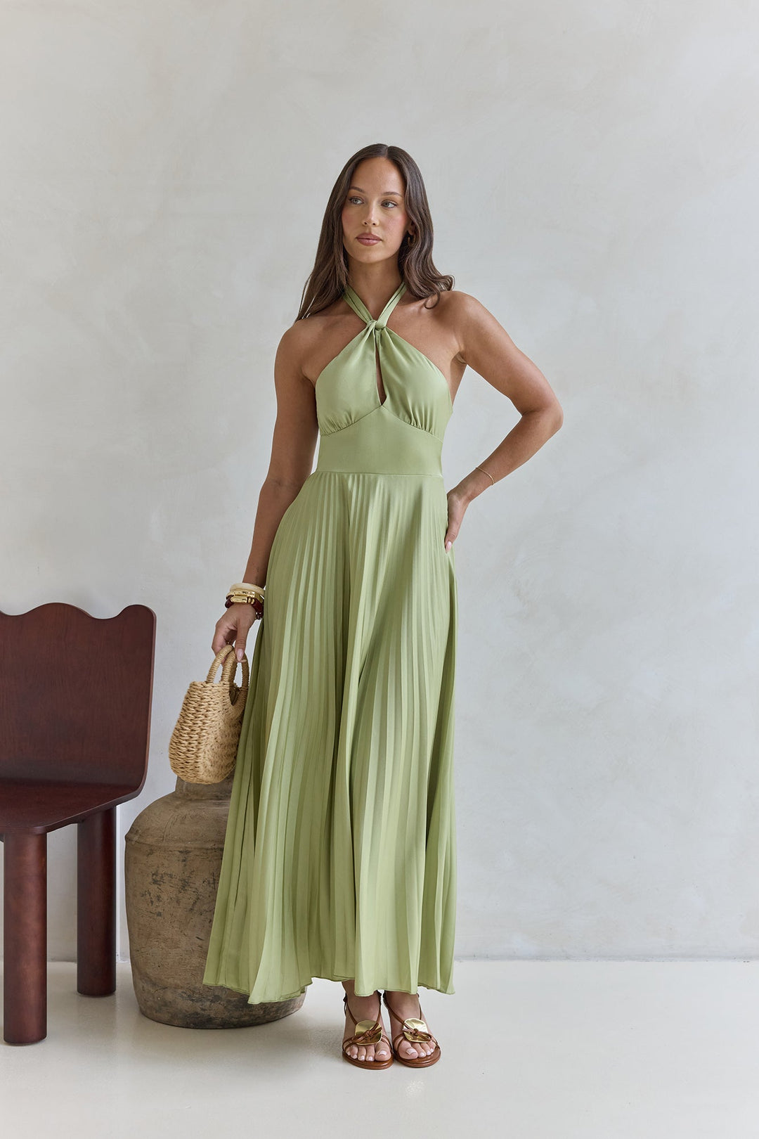 Perfect In Plisse Halter Maxi Dress Green