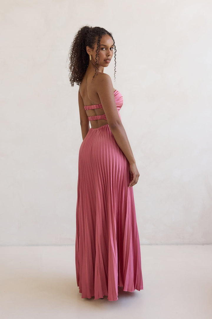 Decades Ago Plisse Strapless Maxi Dress Rose