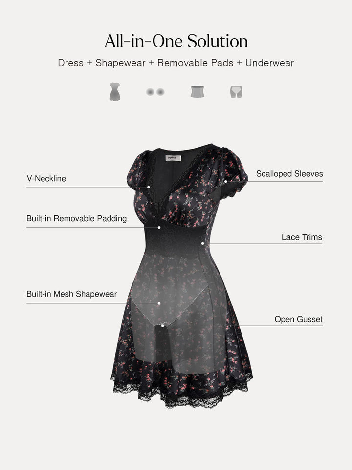 Lace Trim Sculpting Fit & Flare Mini Dress